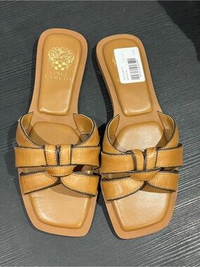 Brand new Vince Camuto Tan Leather Slide Sandals
